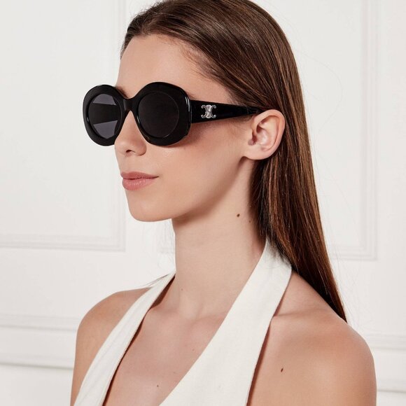 Celine CL40292U 57E Sunglasses Beige Oval Frame, Brown Lenses - Picture 2 of 10